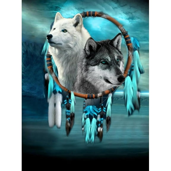 DIY 5D Diamond Painting Kit (for Adults) Diamond Painting "Black and White Wolf" - Full Diamond Crystal Rhinestone Embroidery Craft Kit, Can be Used as Gift, Wall Decoration