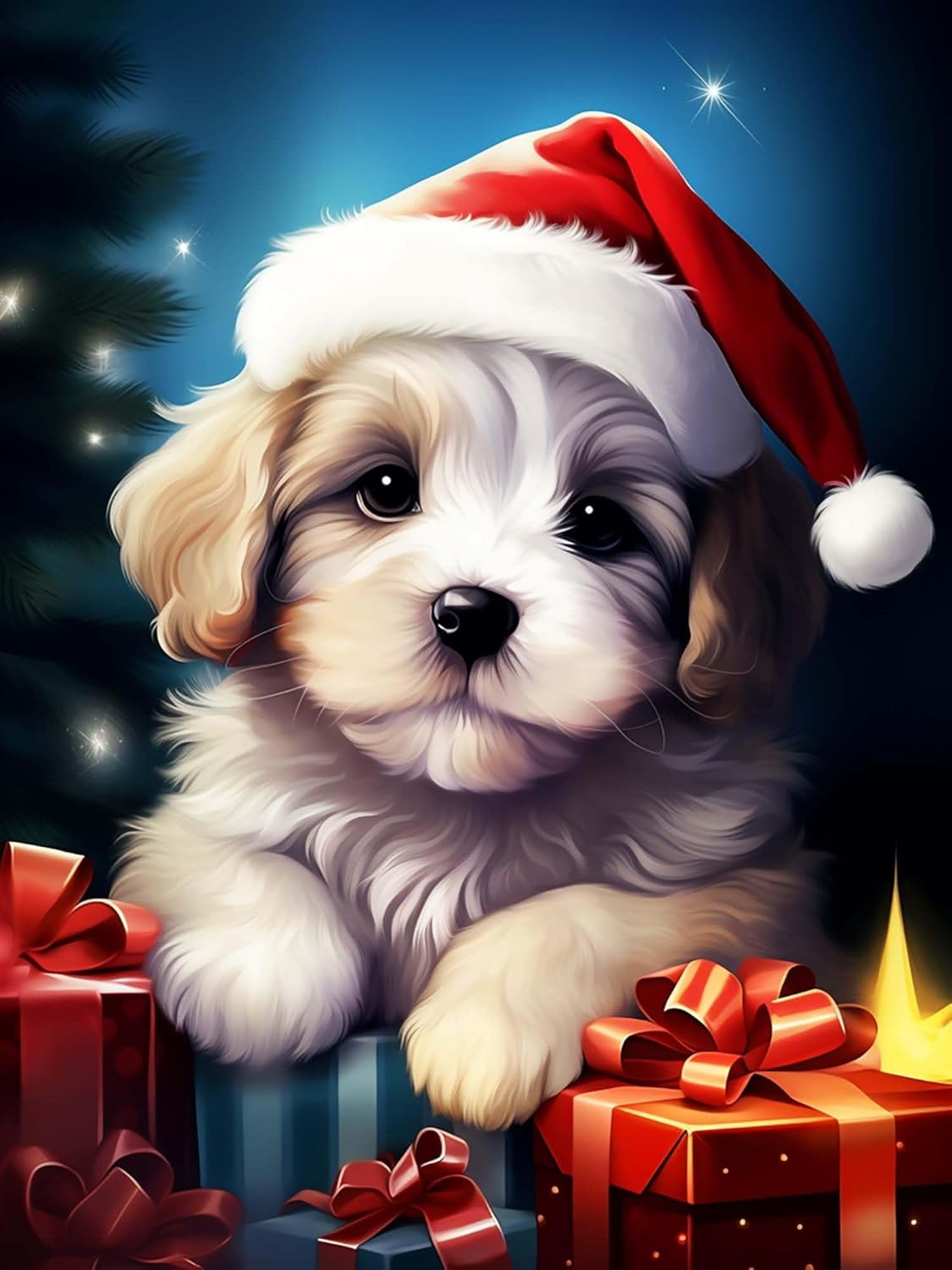 DIY 5D Diamond Painting Kit (for Adults) Diamond Painting "Dog, Christmas" - Full Diamond Crystal Rhinestone Embroidery Craft Kit, Can be Used as Gift, Wall Decoration