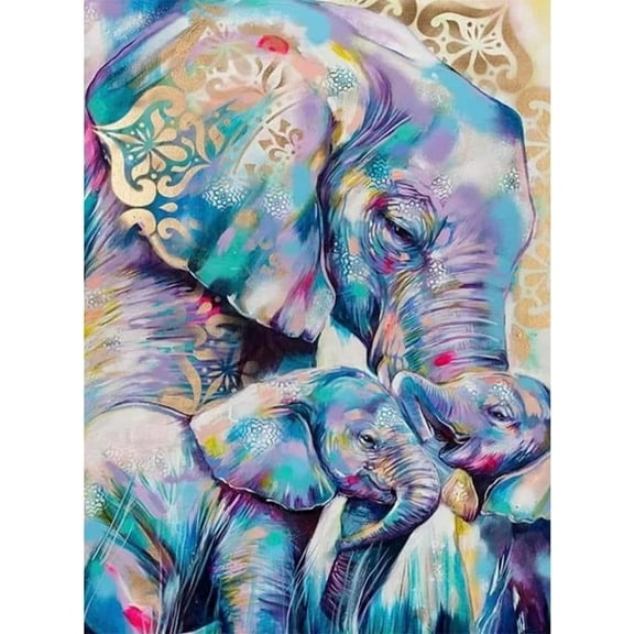 DIY 5D Diamond Painting Kit (for Adults) Diamond Painting "Elephant Family" - Full Diamond Crystal Rhinestone Embroidery Craft Kit, Can Be Used as Gift, Wall Decoration