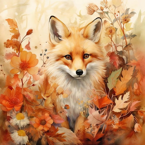 DIY 5D Diamond Painting Kit (for Adults) Diamond Painting "Fox, Autumn Maple Leaves" - Full Diamond Crystal Rhinestone Embroidery Craft Kit, Can Be Used as Gift, Wall Decoration