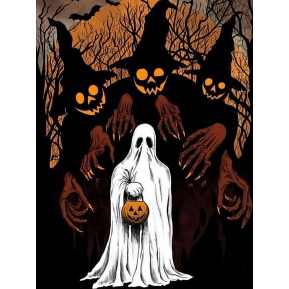 DIY 5D Diamond Painting Kit (for Adults) Diamond Painting "Ghost, Halloween, Pumpkin Jack Lantern" - Full Diamond Crystal Rhinestone Embroidery Craft Kit, Can be Used as Gift, Wall Decoration