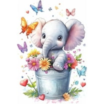 DIY 5D Diamond Painting Kit (for Adults) Diamond Painting "Elephant, Flowers" - Full Diamond Crystal Rhinestone Embroidery Craft Kit, Can Be Used as Gift, Wall Decoration