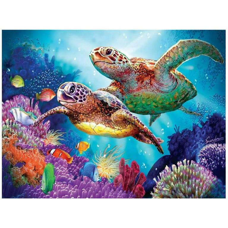 Underwater Worlds Diamond Painting Sea Turtle Artwork Coral Reef Wall Art  5D DIY Full Drill Crystal Art 16''Wx 12''H Marine Life Diamond Paintwork  for