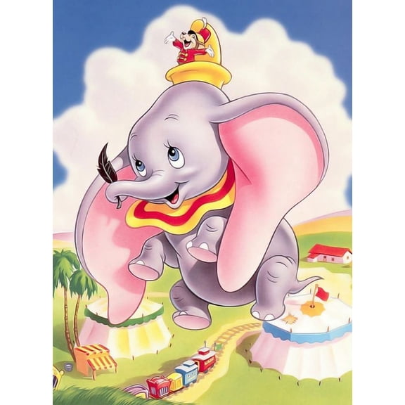 DIY 5D Dumbo Diamond Art Painting Cartoon by Number Kits Crystal Rhinestone Diamond Embroidery Paintings Pictures Arts Craft for Home Wall Decor (12 X 16 Inch)