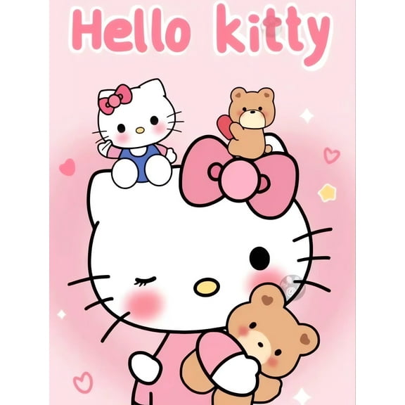 DIY 5D Hello Anime Kitty White Diamond Painting Kits for Adults and Kids,Anime Cartoon Round Diamond Game Art Full Drill Kit Dotz for Home Wall Decor (12x16inch)