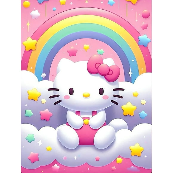 DIY 5D Hello Anime Kitty White Diamond Painting Kits for Adults and Kids,Anime Cartoon Round Diamond Game Art Full Drill Kit Dotz for Home Wall Decor (12x16inch)