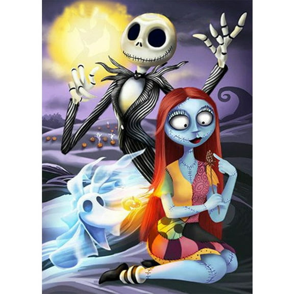 DIY 5D Jack Skellington Diamond Art Painting Kits for Adults,Anime Cartoon Round Full Drill Crystal Rhinestone Embroidery Cross Stitch Arts Craft Canvas for Home Wall Decor，12"x 16"