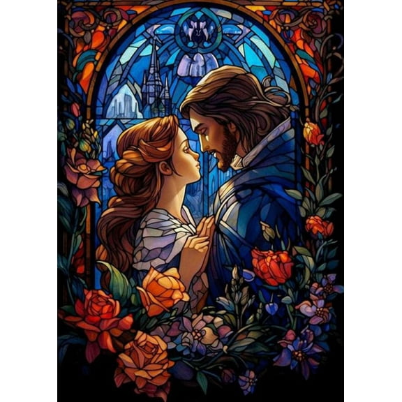 DIY 5D Princess and Prince Diamond Art by Number Kits Romantic Love Round Full Drill Acrylic Embroidery Arts for Home Wall Decor 11.8x15.8 inches