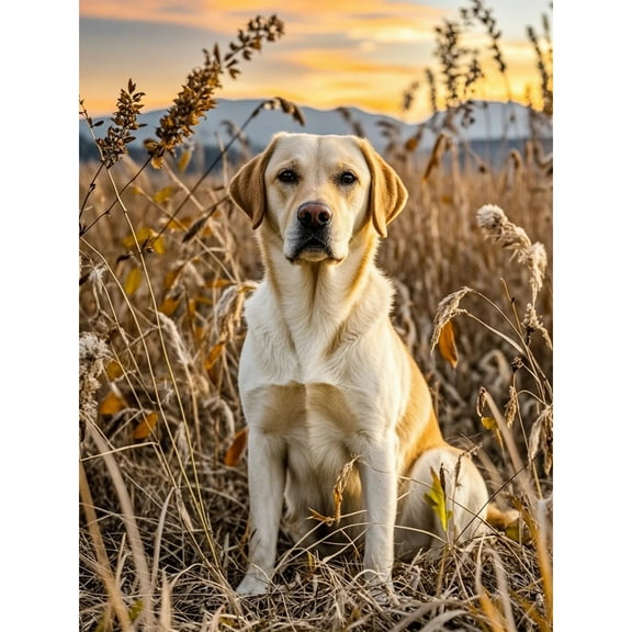 DIY 5D Round Full Drill Diamond Dot Gem Art Kits,Cream Labrador Retriever, Art for Home Wall Decor ,Diamond painting handmade for Beginnersanimal Crystal Gem Art Diamond Painting (16x12 inch)