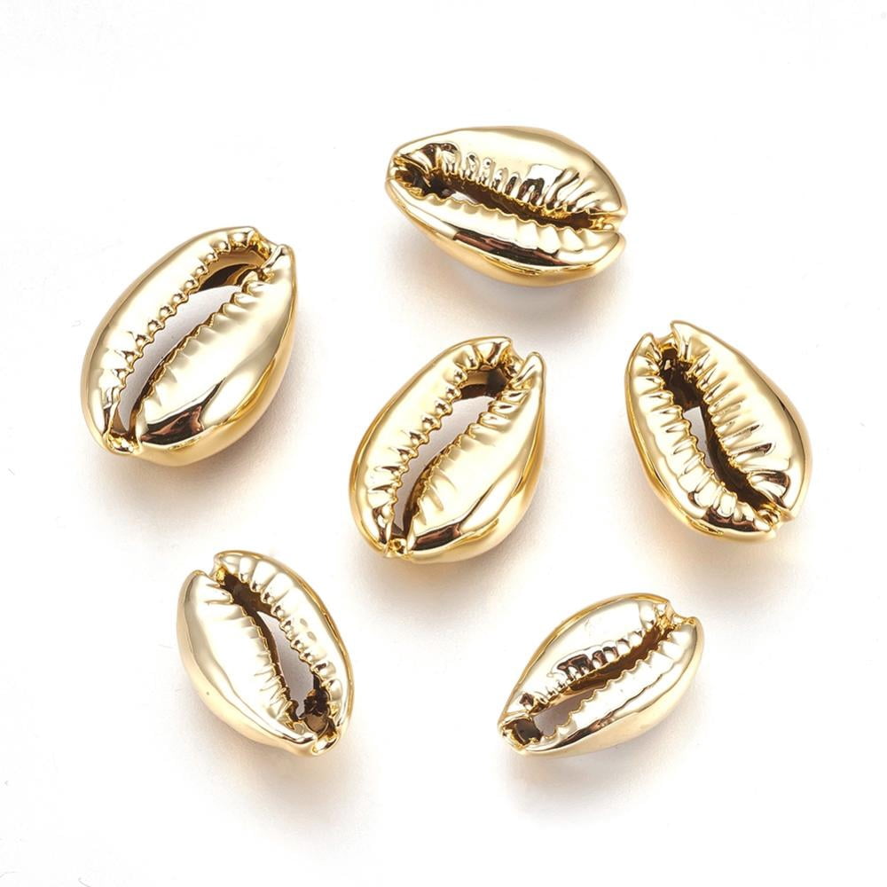 DIY 5pc Electroplated Natural Shell Beads Cowrie Shells Golden 15~20x10 ...