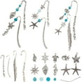 thumbnail image 1 of DIY 6 Set Ocean Metal Hook Bookmarks Making Kit 6pcs Leaf Tibetan Style Alloy Bookmark with Starfish Shell Alloy Pendants Turquoise Beads for DIY Book Marks Making4.6inch Long Silver, 1 of 9