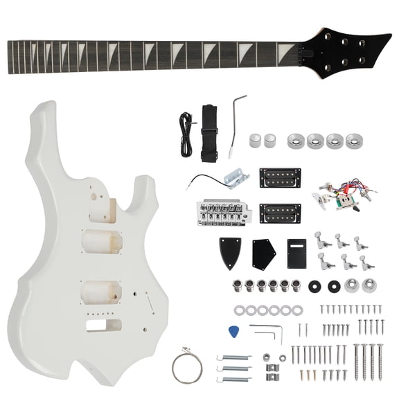 DIY 6 String Flame Shaped Style HSH Electric Guitar Kits with Mahogany Body, Maple Neck and Accessories White