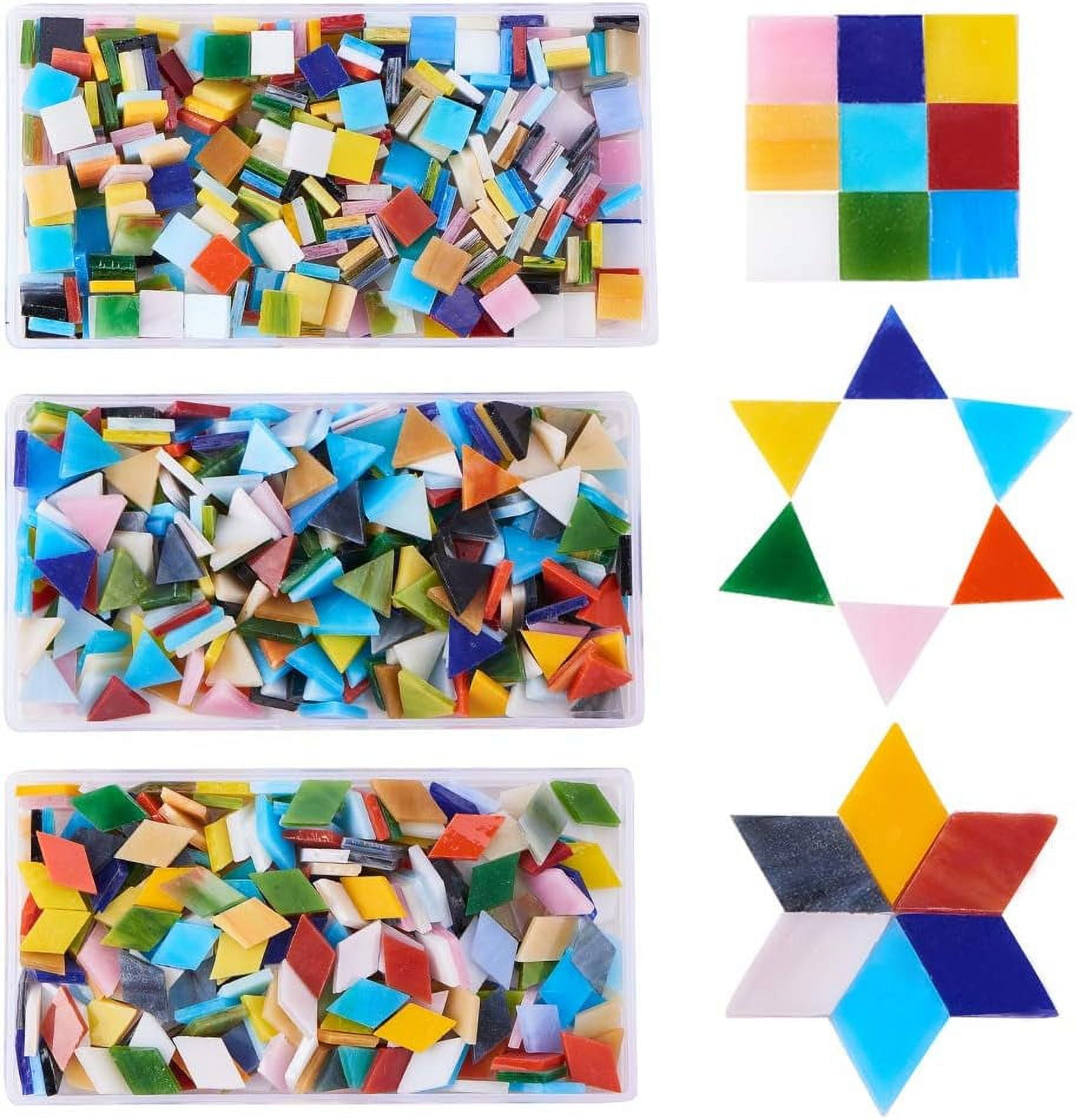 DIY 600g Mosaic Tiles Triangle Square Rhombus Glass Cabochons Mosaic Glass Pieces for DIY Crafts Plates Picture Frames Flowerpots Handmade Jewelry and More DIY