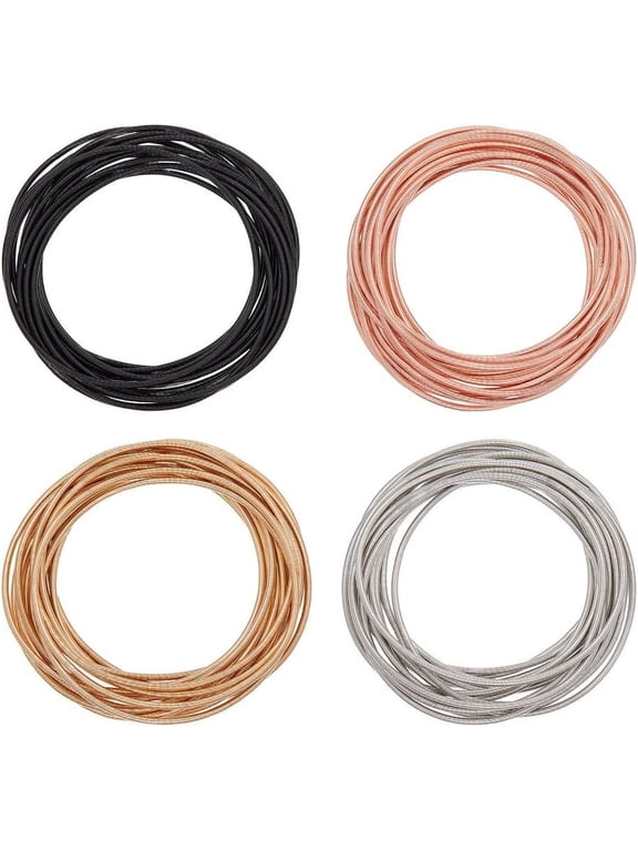 DIY 60pcs 4 Colors Guitar String Bracelets 2.3 inch Flexible Steel Wire Layered Bracelet Minimalist Stretch Bracelets Stackable Wearing Bracelets Wrap Bracelets Jewelry Gift DIY