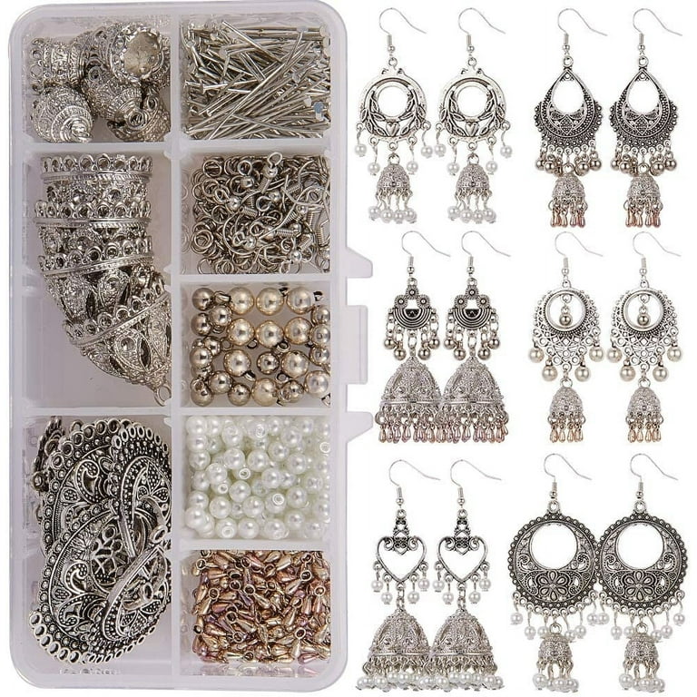 DIY 6Pairs Vintage Ethnic Indian Dangle Earrings Making Kit Jhumka Jhumki Bollywood Gypsy Oxidized Chandelier Jewelry Craft Supplies