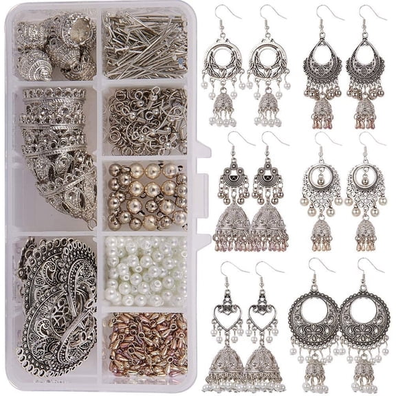DIY 6Pairs Vintage Ethnic Indian Dangle Earrings Making Kit Jhumka Jhumki Bollywood Gypsy Oxidized Chandelier Jewelry Craft Supplies