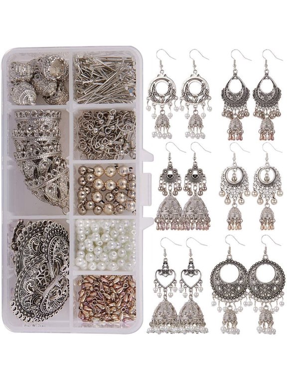 DIY 6Pairs Vintage Ethnic Indian Dangle Earrings Making Kit Jhumka Jhumki Bollywood Gypsy Oxidized Chandelier Jewelry Craft Supplies