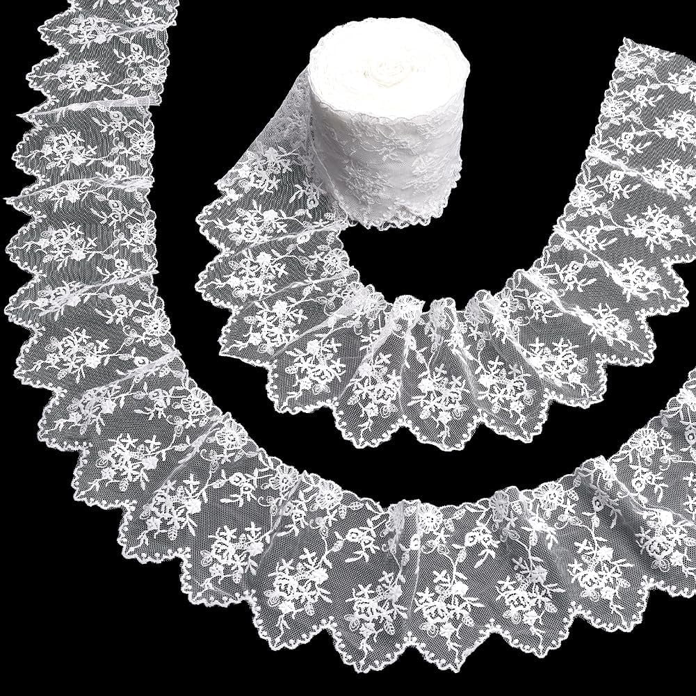 LaceRealm 3.5 Inch Wide White Lace Trim - 10 Yards, Floral Pattern | Wedding, Bridal, DIY Craft Ribbon