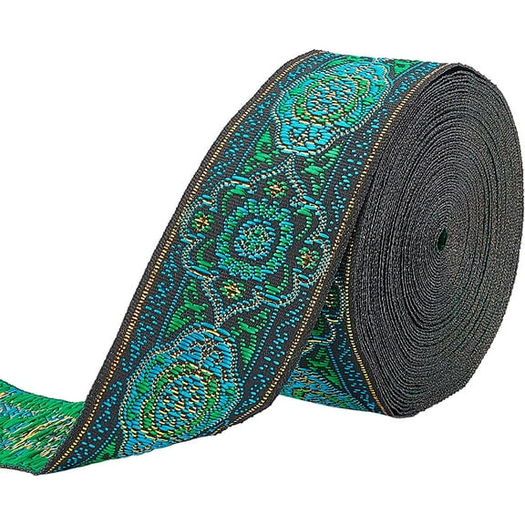 DIY 7.7 Yard 1.3 Inch Vintage Jacquard Ribbon Emobridered Woven Ribbon Fabric Trim Fringe for DIY Clothing Accessories Embellishment Decorations Green