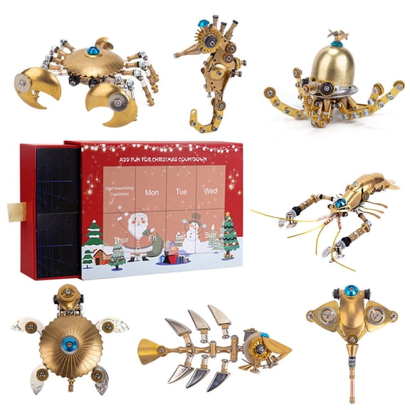 DIY 7-in-1 Mini Steampunk Marine Organisms Kit, 700+PCS 3D Metal Assembly, Mechanical Ocean Desk Decor & Gift for Adults