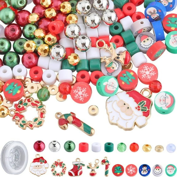 DIY 705Pcs Christmas Bead Kit Christmas Enamel Charms Xmas Charms Reindeer Candy Cane Santa Claus Charm Christmas Clay Beads for Jewelry Making Kit Necklace Earrings Bracelets DIY Gift Craft DIY