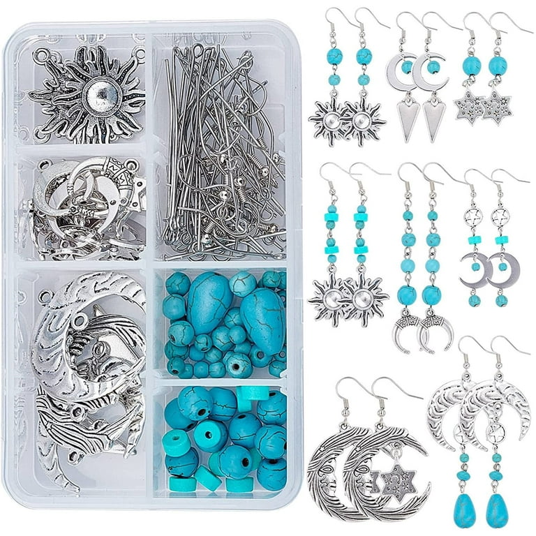 DIY Pairs Star Moon Sun Dangle Earrings Making Kit Turquoise