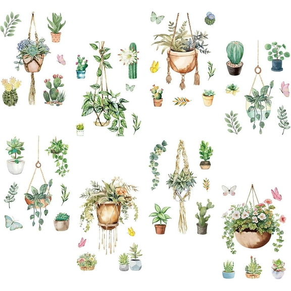 DIY 8 Sheets Leaf Window Stickers Green Plant Butterfly Window Clings Self-Adhesive Wall Decor Decals for Bedroom Living Room Window Stairway Showcase Home Decorations DIY