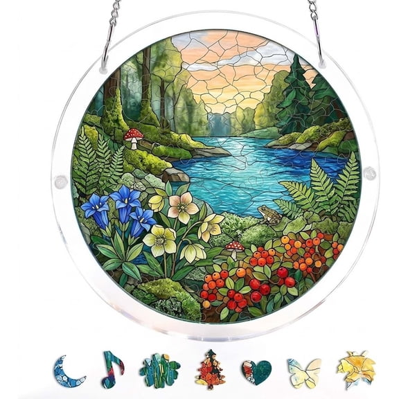 DIY 83-Piece Acrylic Puzzle Suncatcher Kit – 7.4 Inch Stained Glass Window Hanging Decor with Rainbow Light Reflection, Perfect for Home & Garden