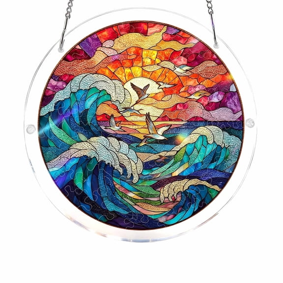 DIY 83-Piece Acrylic Suncatcher Jigsaw Puzzle Kit – 7.4 Inch Stained Glass Window Art with Rainbow Light Refraction, Creative Home & Garden Decor for Adults & Teens