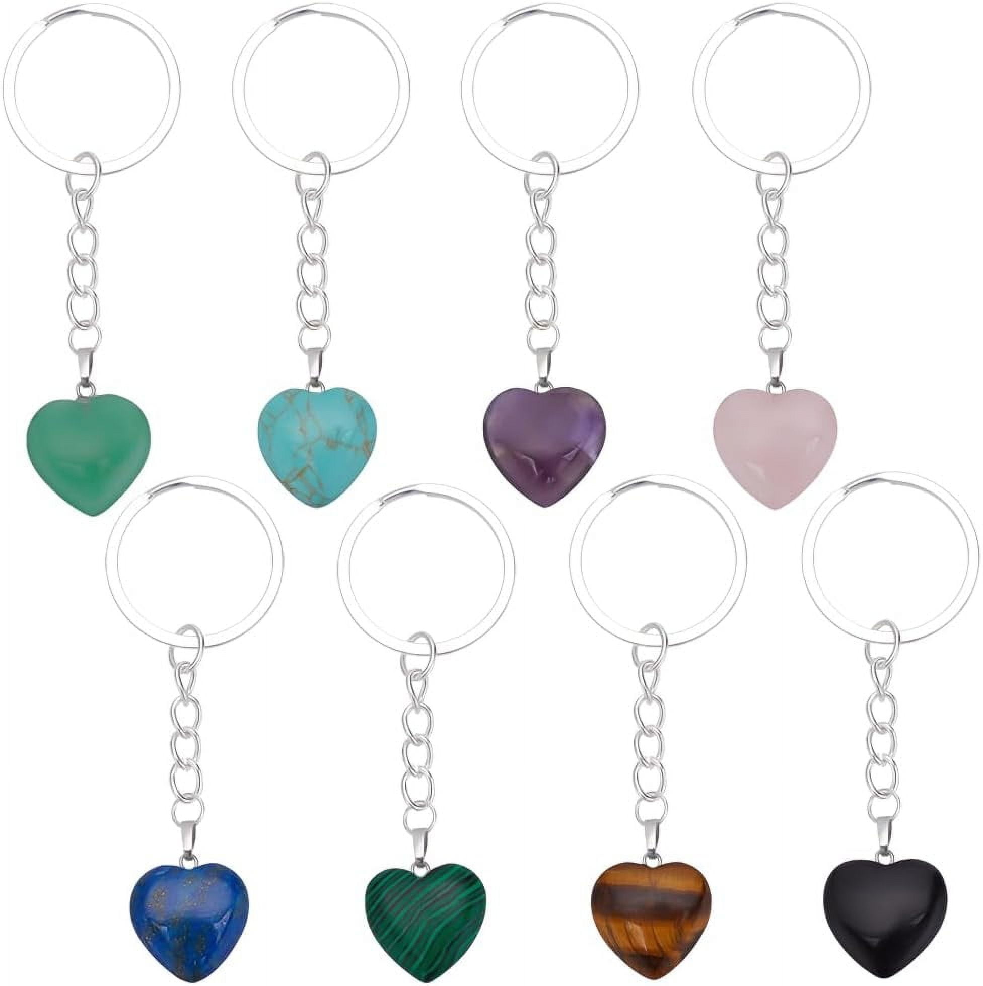 DIY 8pcs Heart Gemstone Keychains Quartz Crystal Heart Love Stone