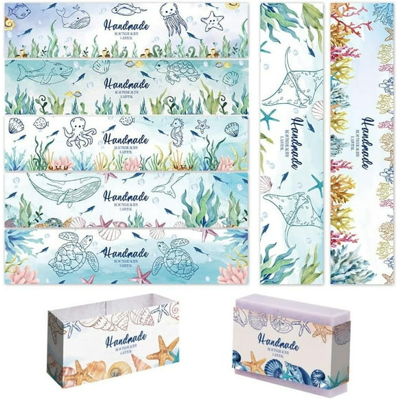 DIY 90pcs Ocean Soap Wrappers 9 Styles Soap Packaging Paper Soap Wrap Paper Tape Vertical Soap Paper Tag Soap Sleeves Covers for Homemade Soap Bar Packaging 8.2 Inch / 21cm Mixed Color DIY