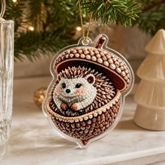 DIY Acrylic 2D Pearl Painting Christmas Ornament Kit for One Hanging Decoration, Sparkling Holiday Craft Project for Christmas Tree or Window Display and Handmade Gift Making, Style C