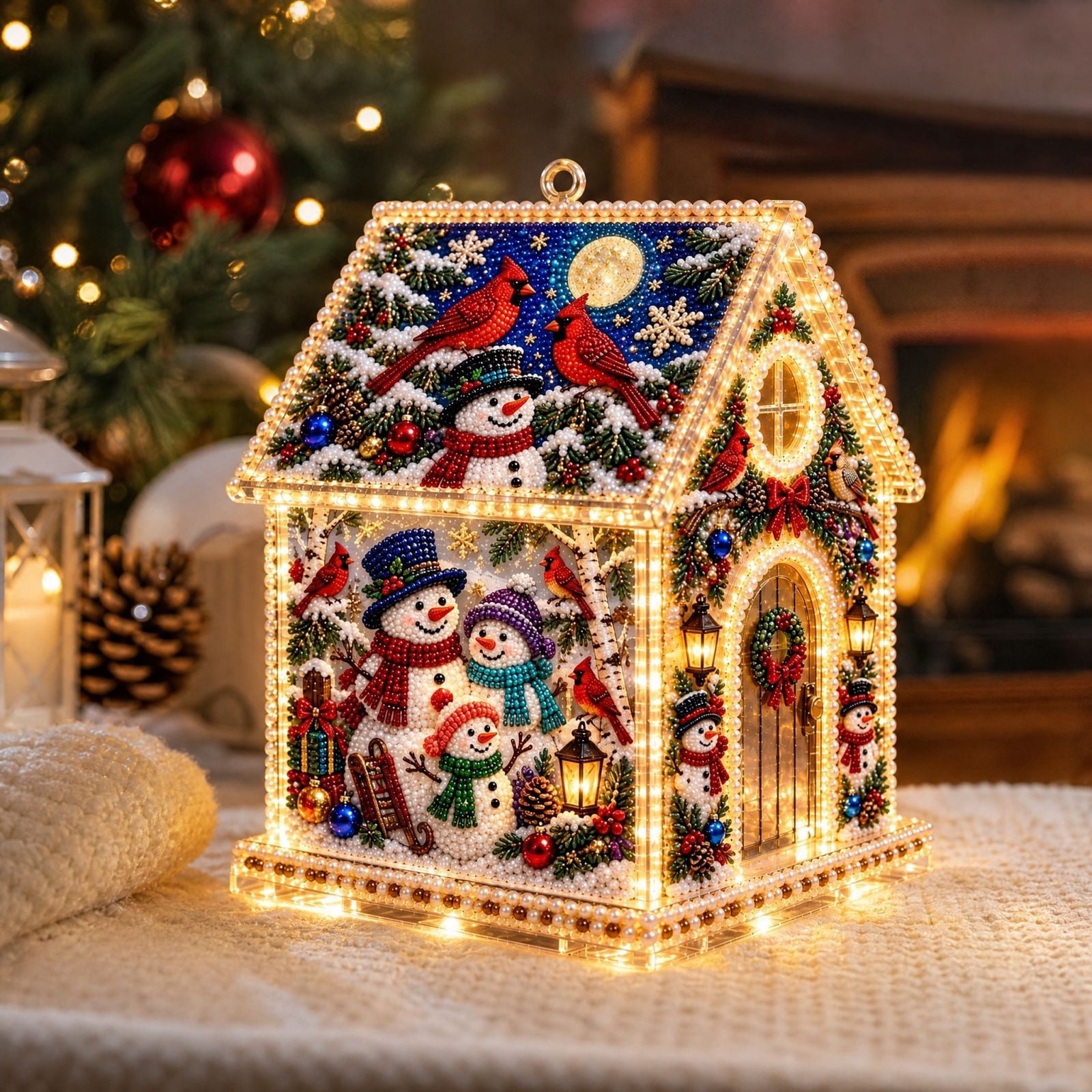DIY Acrylic Christmas House Pearl Diamond Art Kit with LED Lights，A08 ...
