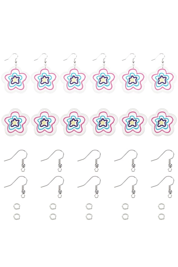 DIY Acrylic Flower Earrings Making Kits Including 24Pcs Transparent Acrylic Pendants Earring Hooks Jump Rings Mixed Color 38.5x39.5x2mm diy