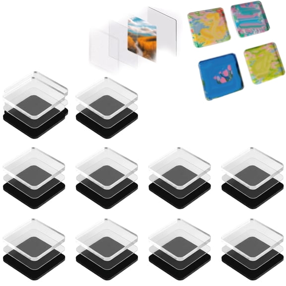 DIY Acrylic Fridge Magnets Kit with Adhesive Backing,10 Pack Clear Square Magnetic Photo Frames, Homemade Photo Magnet Craft Kit for Kitchen Cabinet Party (10 Pack)