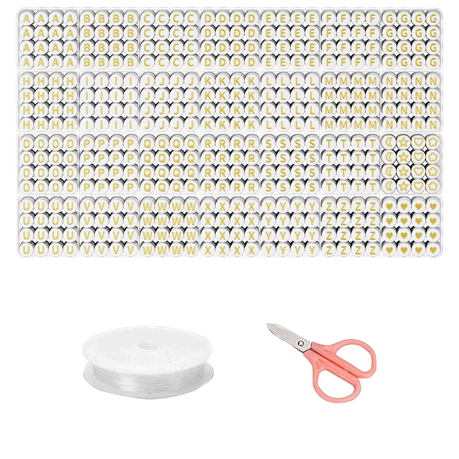 DIY Acrylic Letter Beads, Gold Letter Beads for Jewelry Making, 1400PCS Complete Set with Elastic String and Scissors, for Bracelets Necklaces Keychains DIY Crafts Making for Beginners Adults Kids