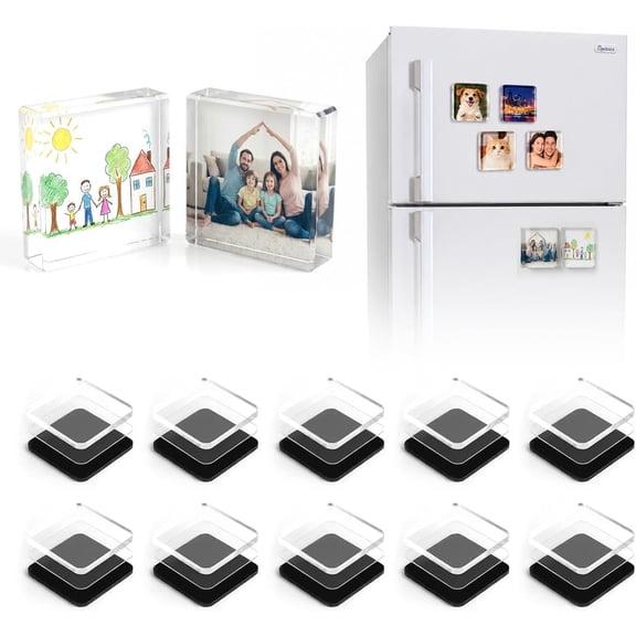 DIY Acrylic Magnet Kit, 2x2 Square Magnetic Photo Frames, Custom Fridge Magnets for Refrigerator, Home Office Decor, Photo Display，10 PC