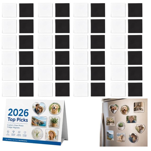 DIY Acrylic Magnet Kit Clear Fridge Backing Maker for Personalized Custom Refrigerator Magnets Rectangle with Adhesive Craft Set Homemade Making Square Round Photo Frame