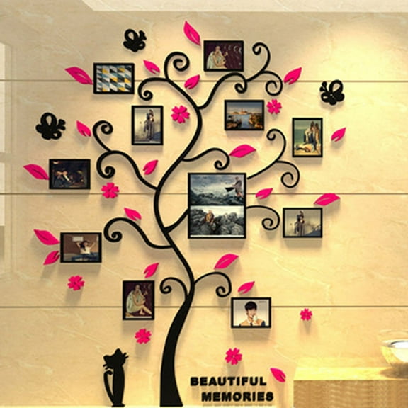 DIY Acrylic Photo Frame Tree Wall Decal - Family Photo Display Sticker Mural Art - 6" & 10x4" Photos - Home Room Decor - 82.4x100cm