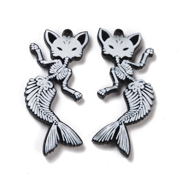 DIY Acrylic Print Pattern Earrings Pendants for Jewelry Accessories Cat with Mermaid Black 33x17x2mm Hole: 1.2mm