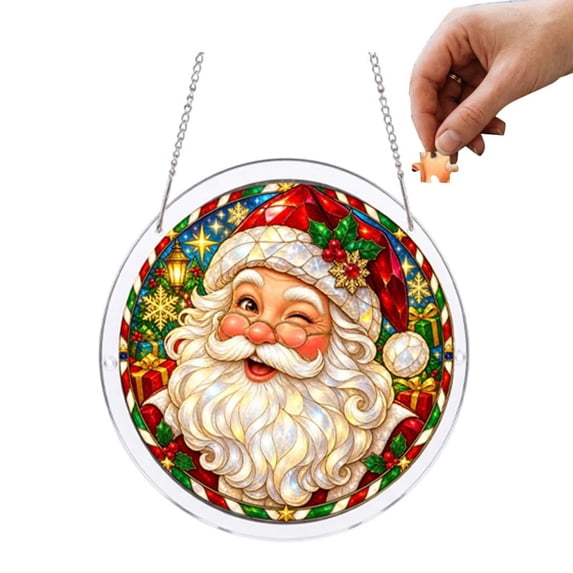 DIY Acrylic Puzzle Suncatcher 7.9in Stained Glass Puzzle Suncatcher Jolly Santa Claus Window Hanging for Adults Christmas Holiday Decor