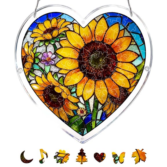 DIY Acrylic Puzzle Window – Sunflower Theme – Create A Dreamy Light And Shadow For Your Home (20cm/7.4inch) Hangs Home Decor