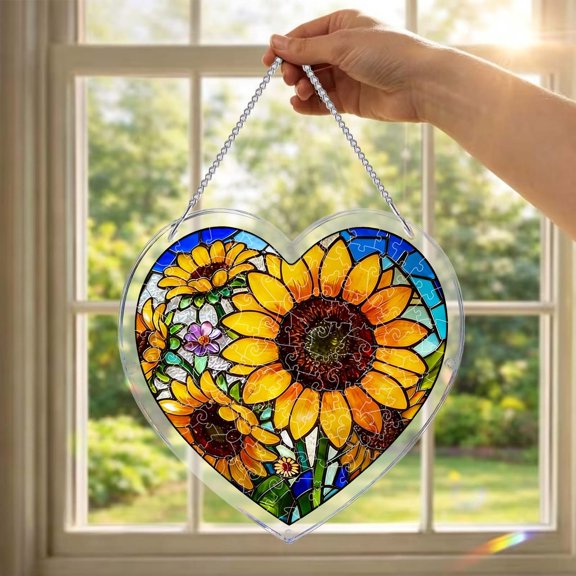 DIY Acrylic Puzzle Window – Sunflower Theme – Create A Dreamy Light And Shadow For Your Home (20cm/7.4inch) Hangs