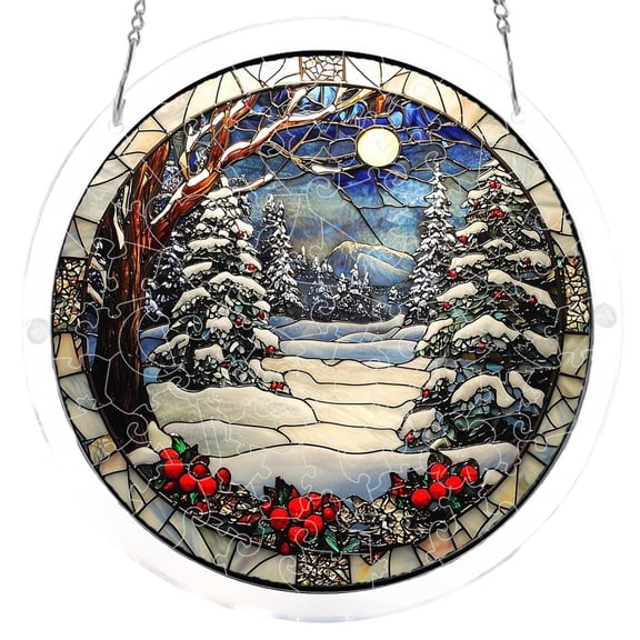 DIY Acrylic Sunset Puzzle Suncatcher Window Hanging Ornament, 83 Piece Stained Glass Style Light Catcher Decoration, Double Sided Art For Garden, Pattern A 19x19cm