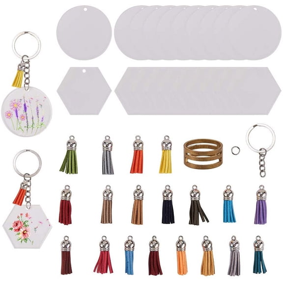 DIY Acrylic Transparent Circle Discs Circle Key Chains Clear Flat Round Acrylic Keychain Blank with Hole Colorful Tassel Pendant Keyring for DIY Key Chain Projects Craft Mixed Color DIY