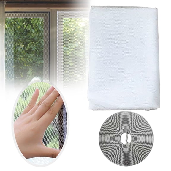 DIY Adhesive Window Fly Net 51"x59", Reusable Cut-to-Size Mesh Screen with Strong Tape, Keep Mosquitoes & Flies Out, No Tools Needed for Bedroom Living Room Kitchen, White (1 Net + 1 Tape), By Harlik