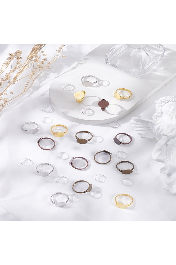 DIY Adjustable Brass Ring Jewelry Making Kit Mixed color US Size 7 1/4(17.5mm) Tray: 12mm in diameter