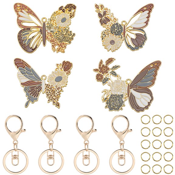 DIY Alloy Enamel Butterfly Pendants Keychain Making Kits Mixed color 55x66.5x2mm Hole: 2.5mm 1pc