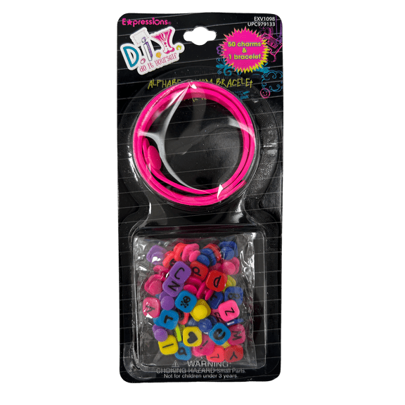 DIY Alphabet Charm Bracelet Kit, 50 Unique Charms, 1 Bracelet, Perfect for Personalizing with Names, Initials, Phrases, Ideal for Beginners, Crafters, Gifts, Creative Fun, Pink