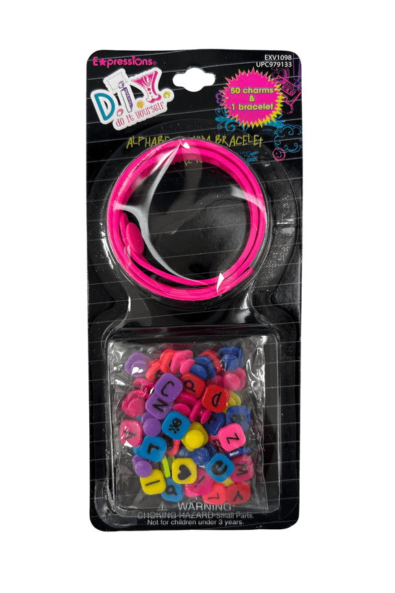 DIY Alphabet Charm Bracelet Kit, 50 Unique Charms, 1 Bracelet, Perfect for Personalizing with Names, Initials, Phrases, Ideal for Beginners, Crafters, Gifts, Creative Fun, Pink